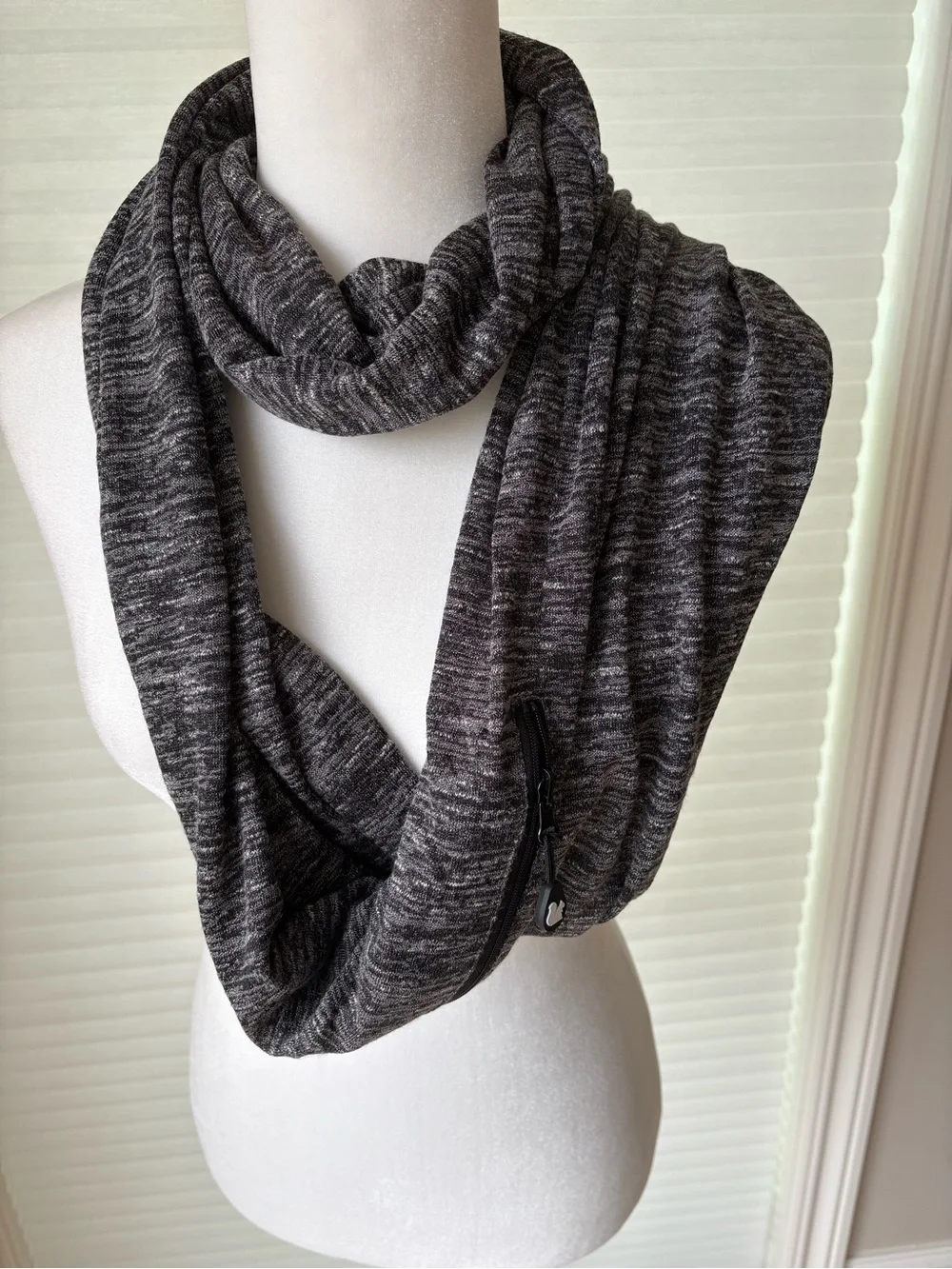 Sholdit The Original Hidden Pocket Scarf. Knit Marled Black Travel Scarf